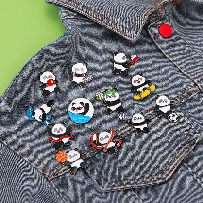 Table Tennis Animation - Cartoon Panda Sports Theme Enamel Brooches
